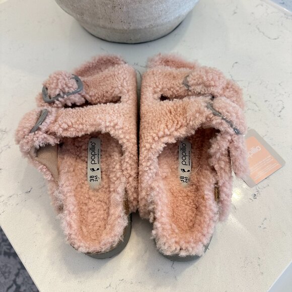 BIRKENSTOCK Arizona Big Buckle Genuine Shearling Slide Sandal in Crystal Rose - Picture 6 of 9